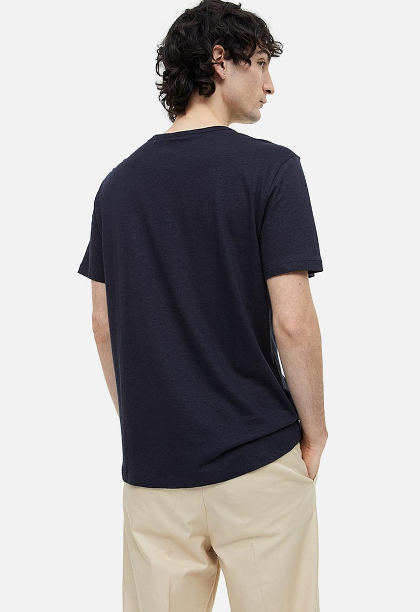H&M - Regular fit linen-blend t-shirt - navy blue
