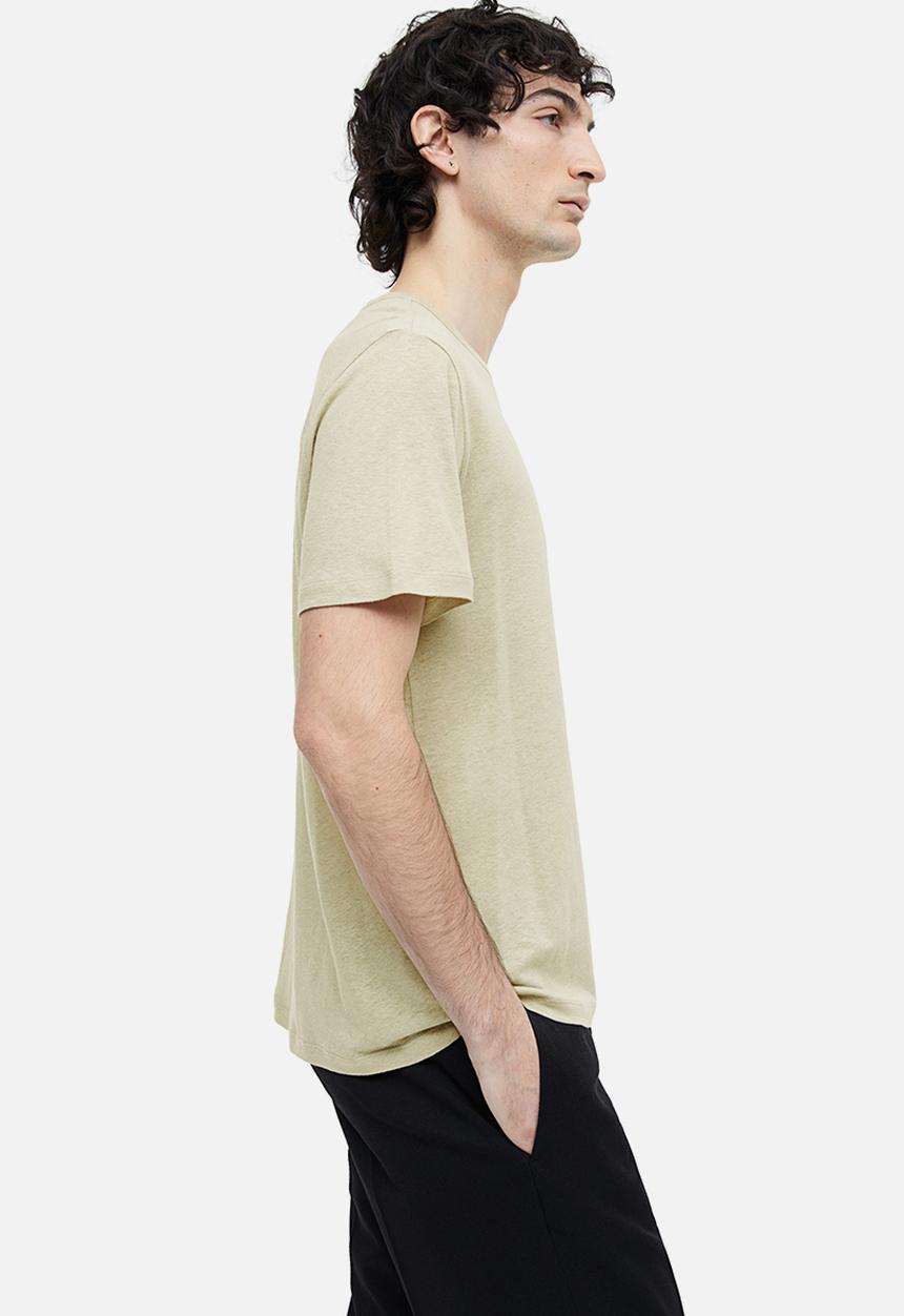 H&M - Regular fit linen-blend t-shirt - light green-beige