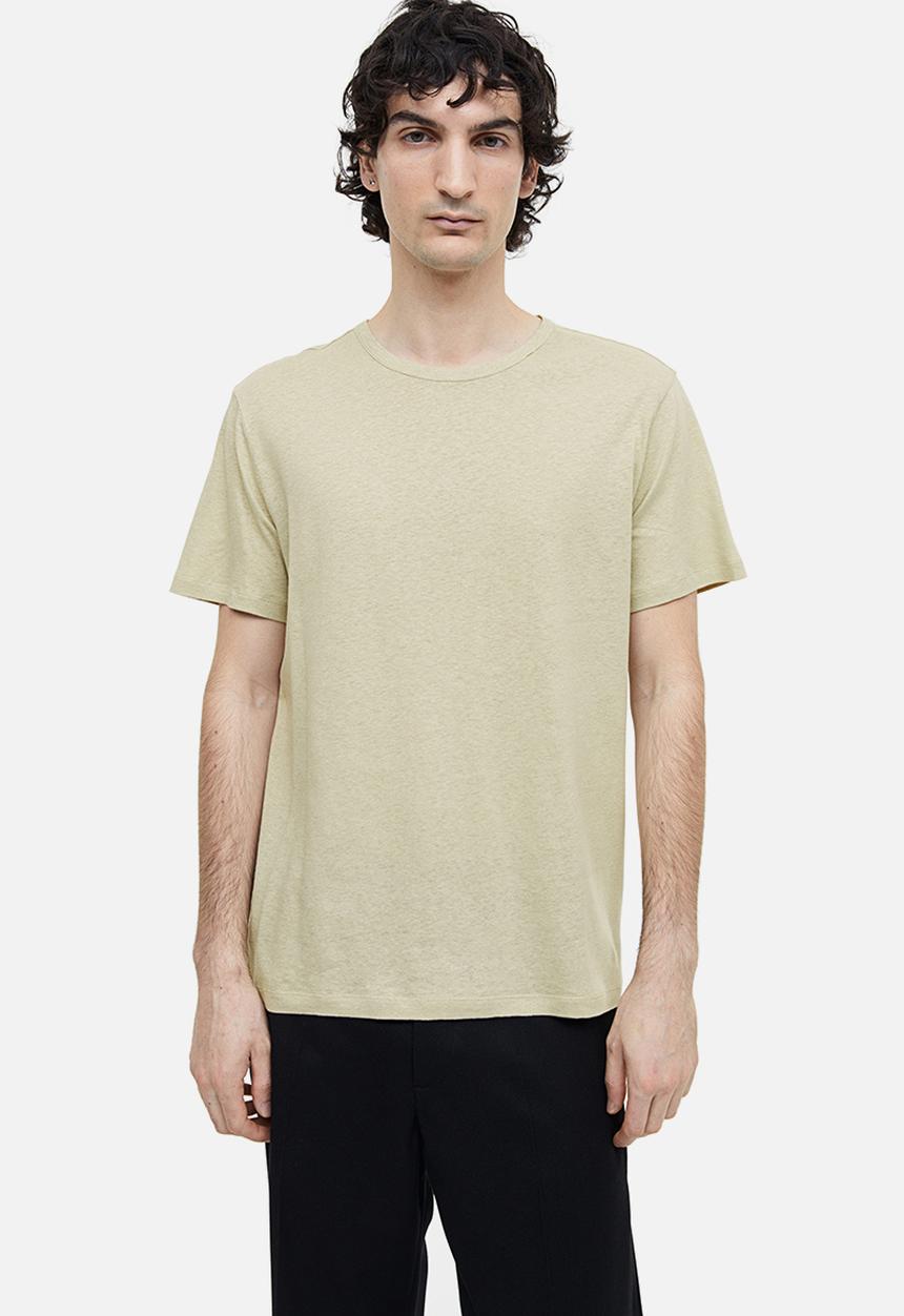 H&M - Regular fit linen-blend t-shirt - light green-beige