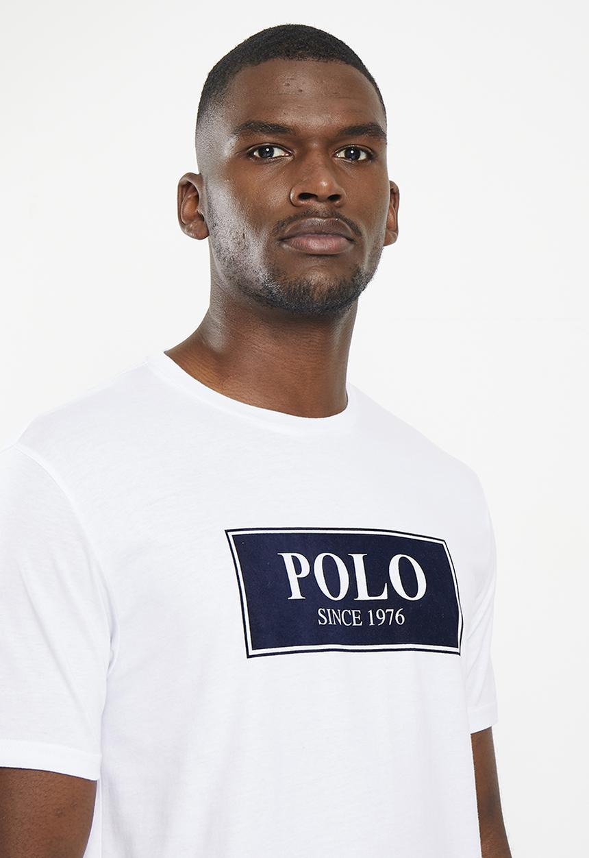 POLO - Mens short sleeve flock logo tee - white 