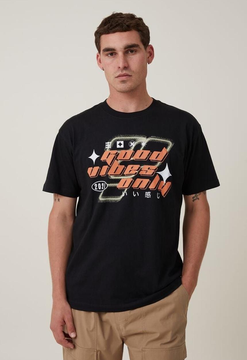 Cotton On - Loose fit art t-shirt - black/good vibes only