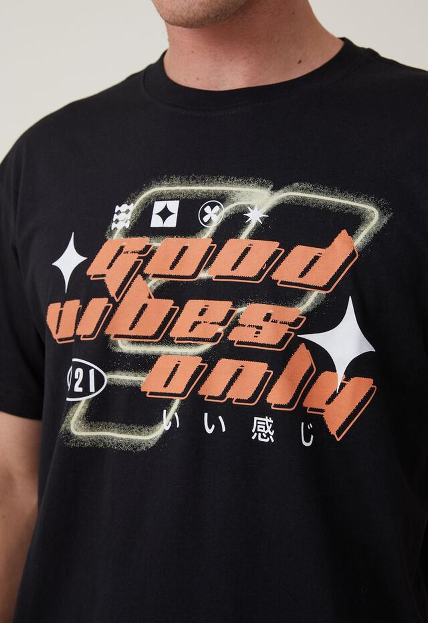 Cotton On - Loose fit art t-shirt - black/good vibes only