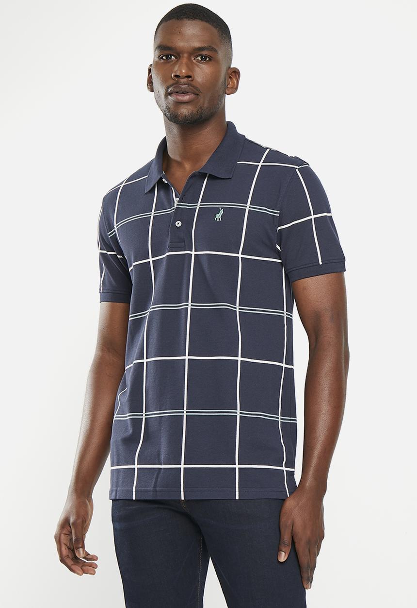POLO - Mens check printed short sleeve golfer - navy