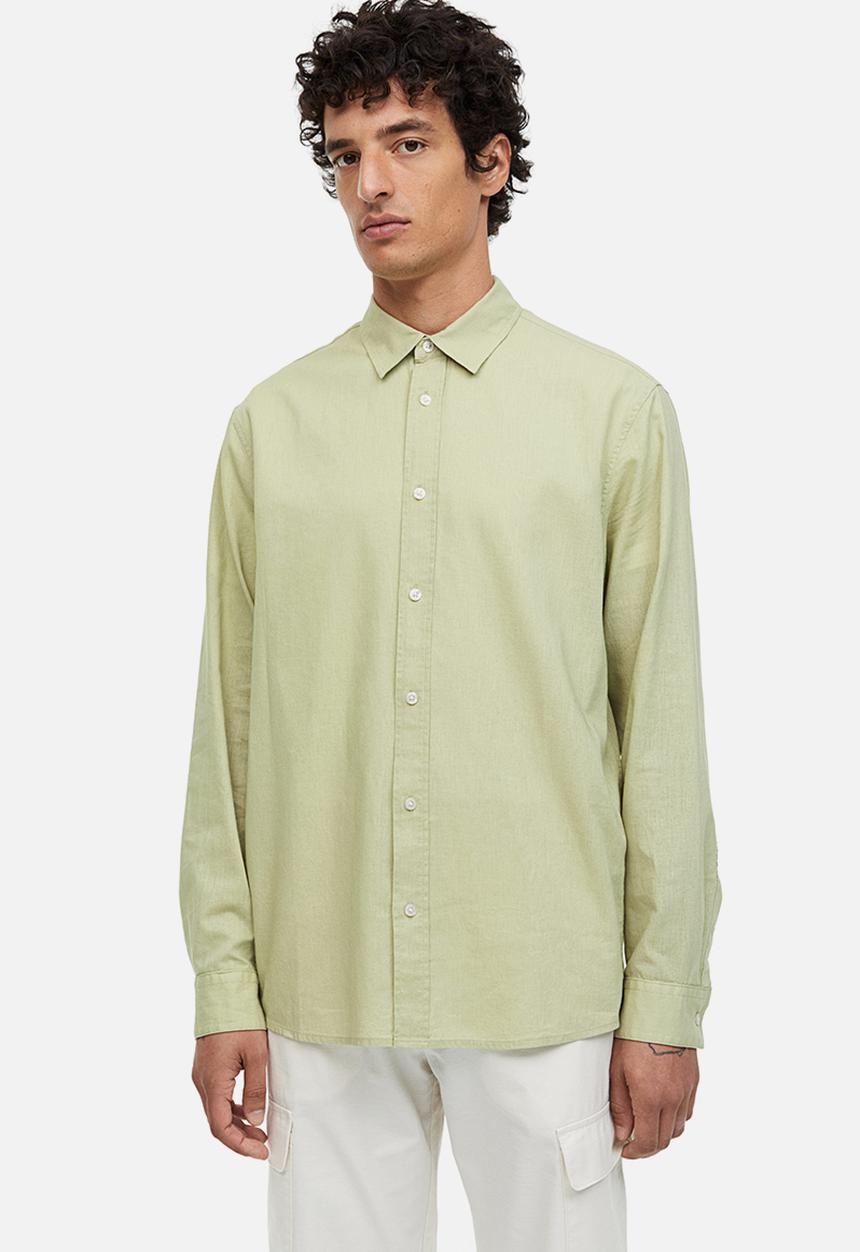 H&M - Regular fit linen-blend shirt - light green