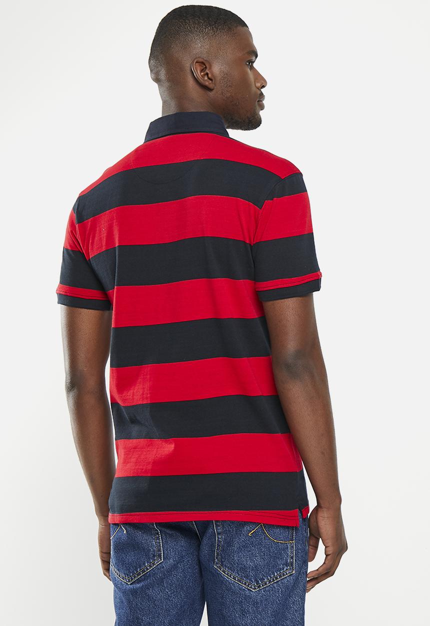 POLO - Mens stripe short sleeve golfer - red & navy