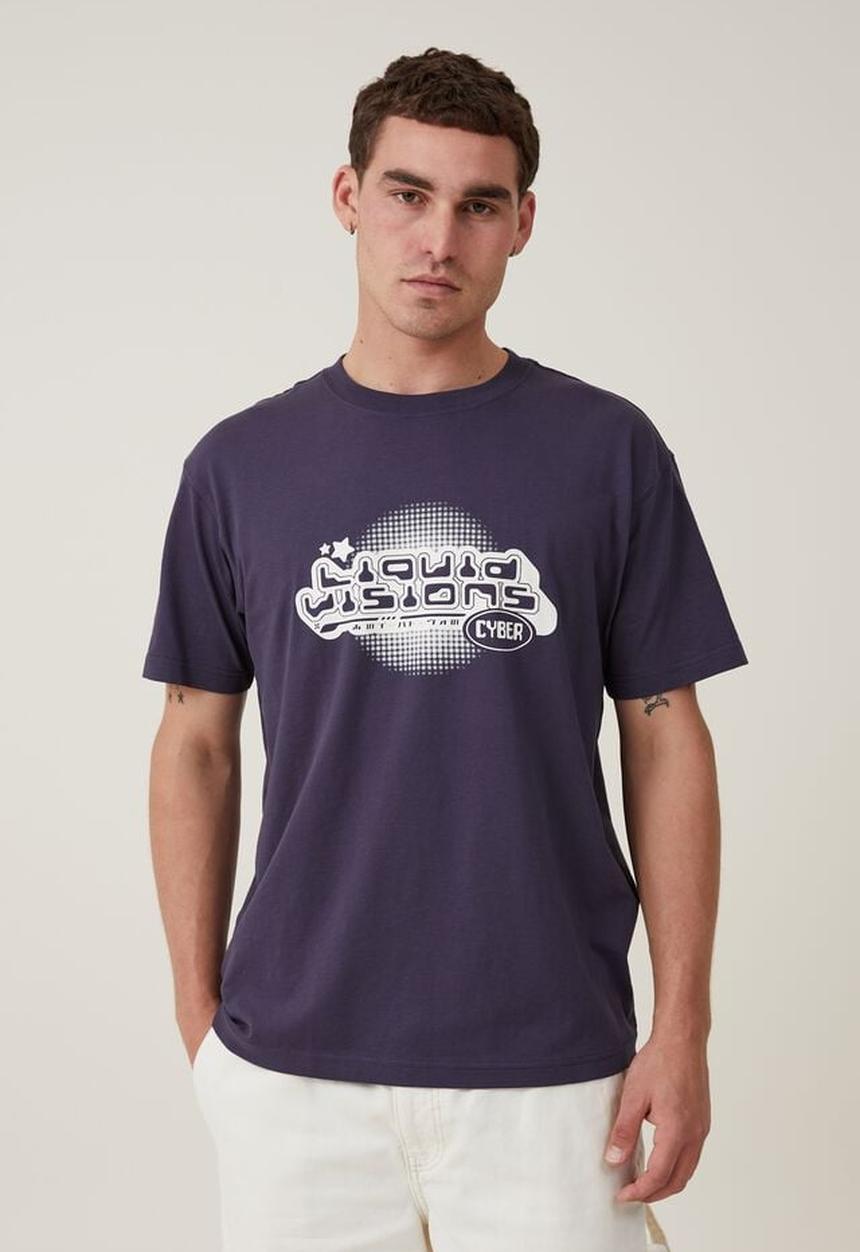 Cotton On - Loose fit art t-shirt - true navy/liquid visions