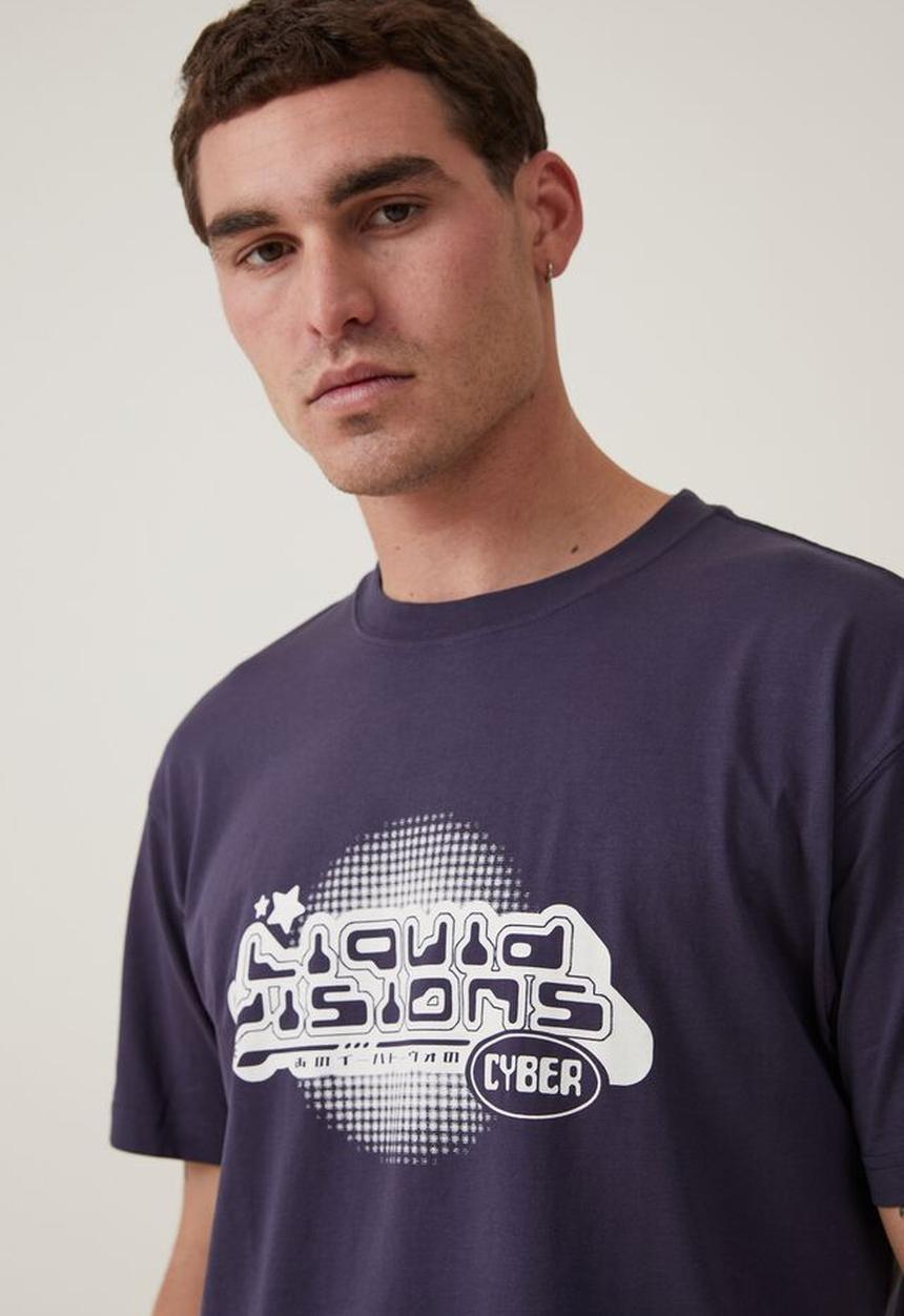Cotton On - Loose fit art t-shirt - true navy/liquid visions