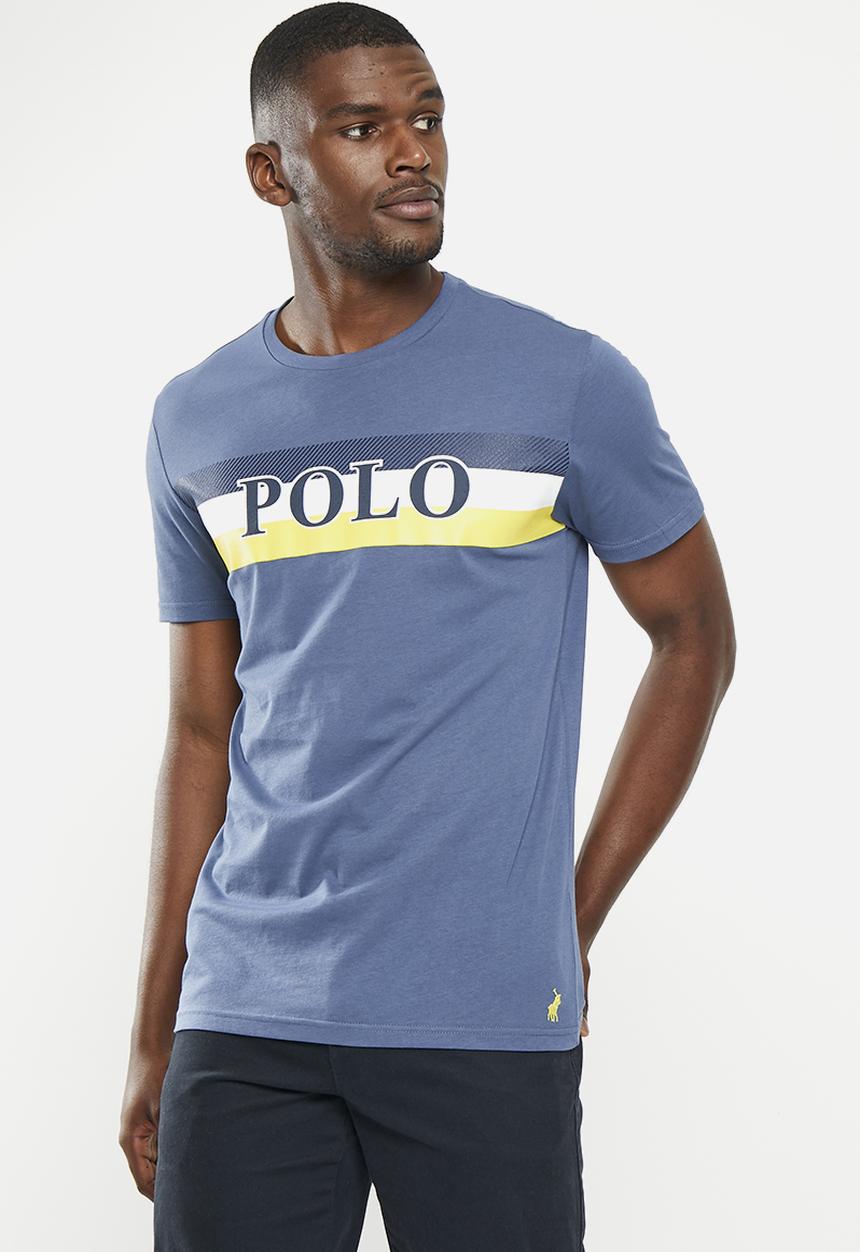 POLO - Mens short sleeve stripe print tee - blue