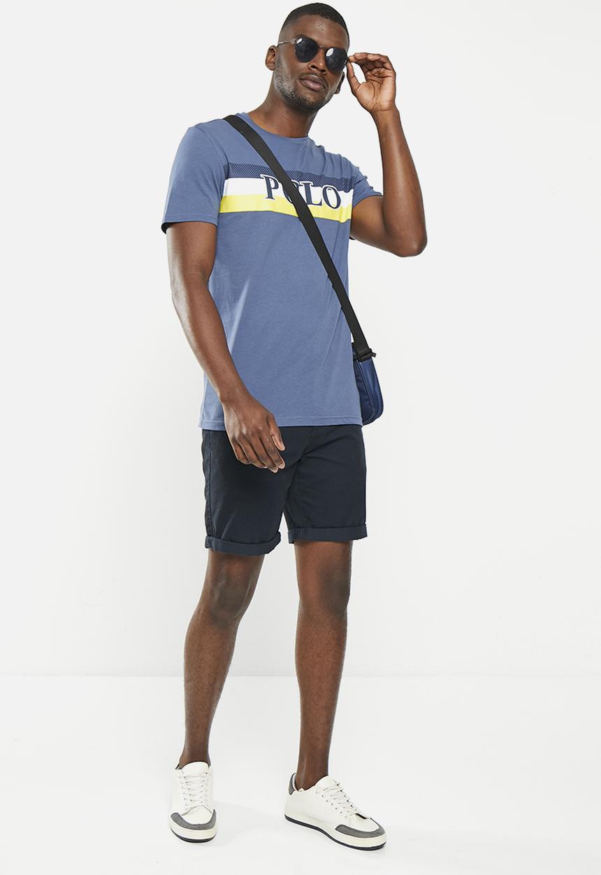 POLO - Mens short sleeve stripe print tee - blue