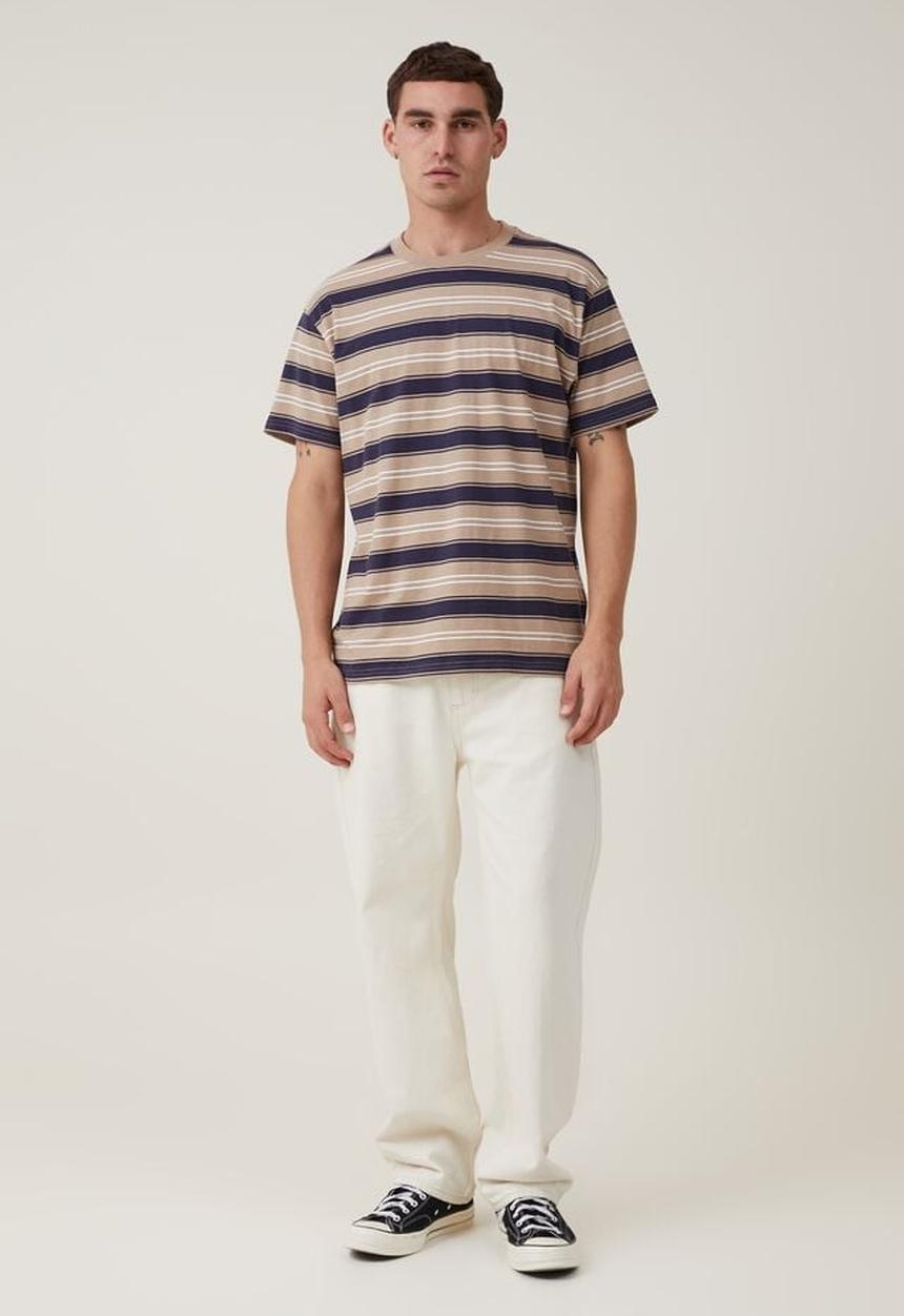 Cotton On - Loose fit stripe t-shirt - taupe everyday stripe