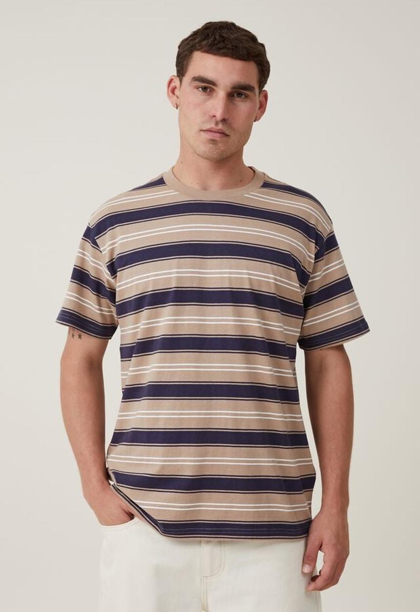 Cotton On - Loose fit stripe t-shirt - taupe everyday stripe