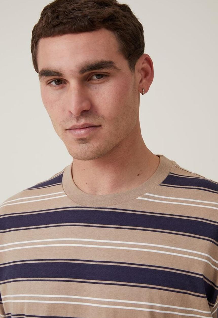 Cotton On - Loose fit stripe t-shirt - taupe everyday stripe