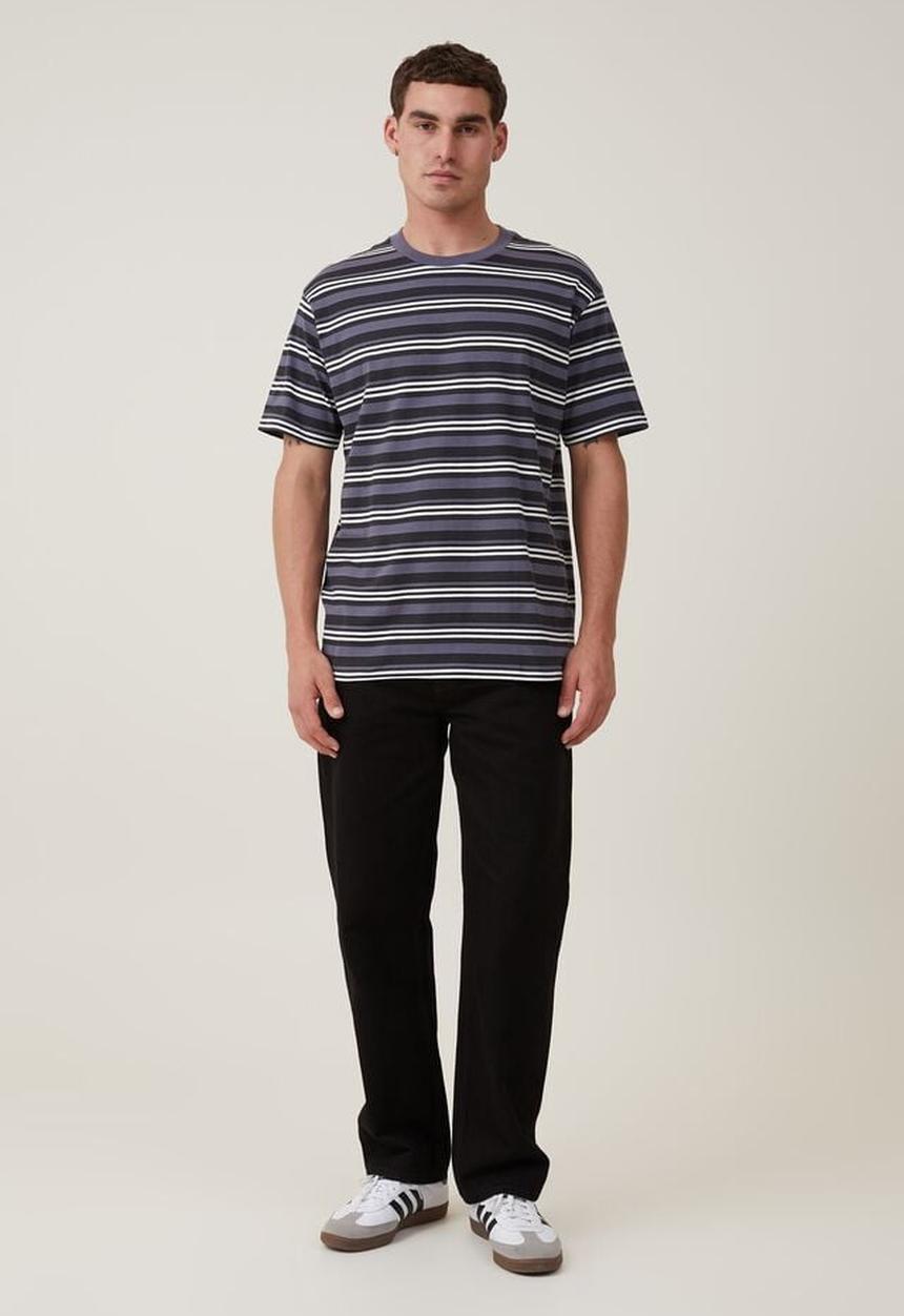 Cotton On - Loose fit stripe t-shirt - washed black triple stripe