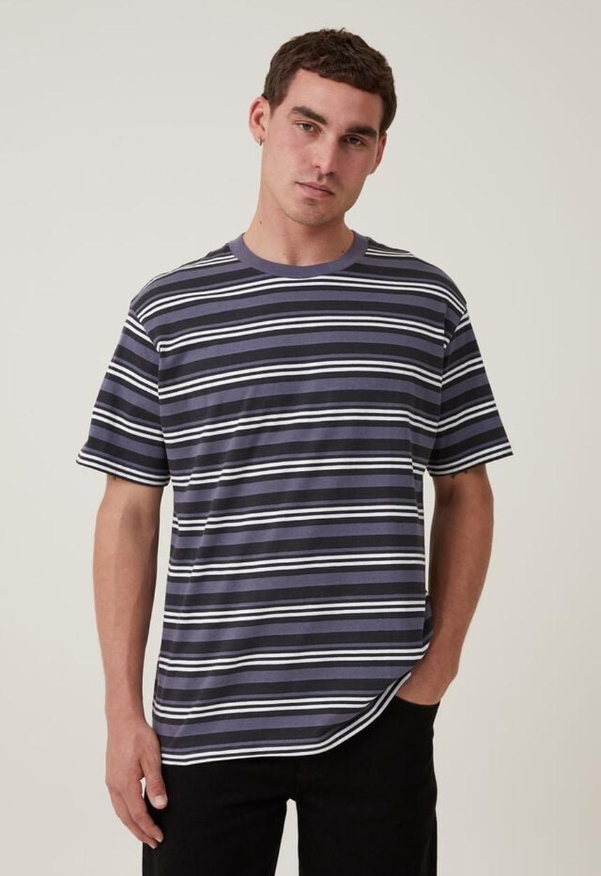 Cotton On - Loose fit stripe t-shirt - washed black triple stripe