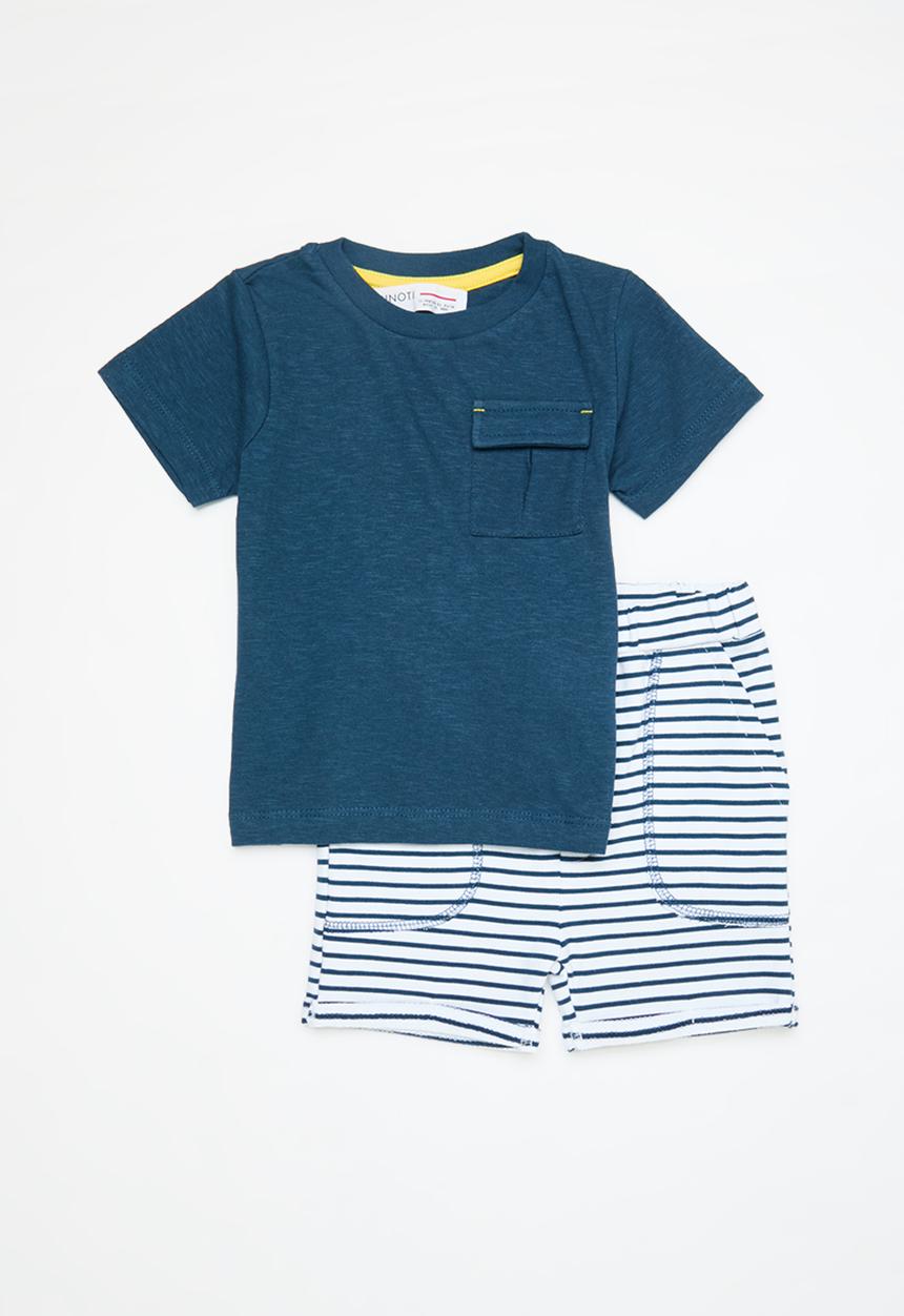 MINOTI - 2pc slub t-shirt & fleece short set - blue