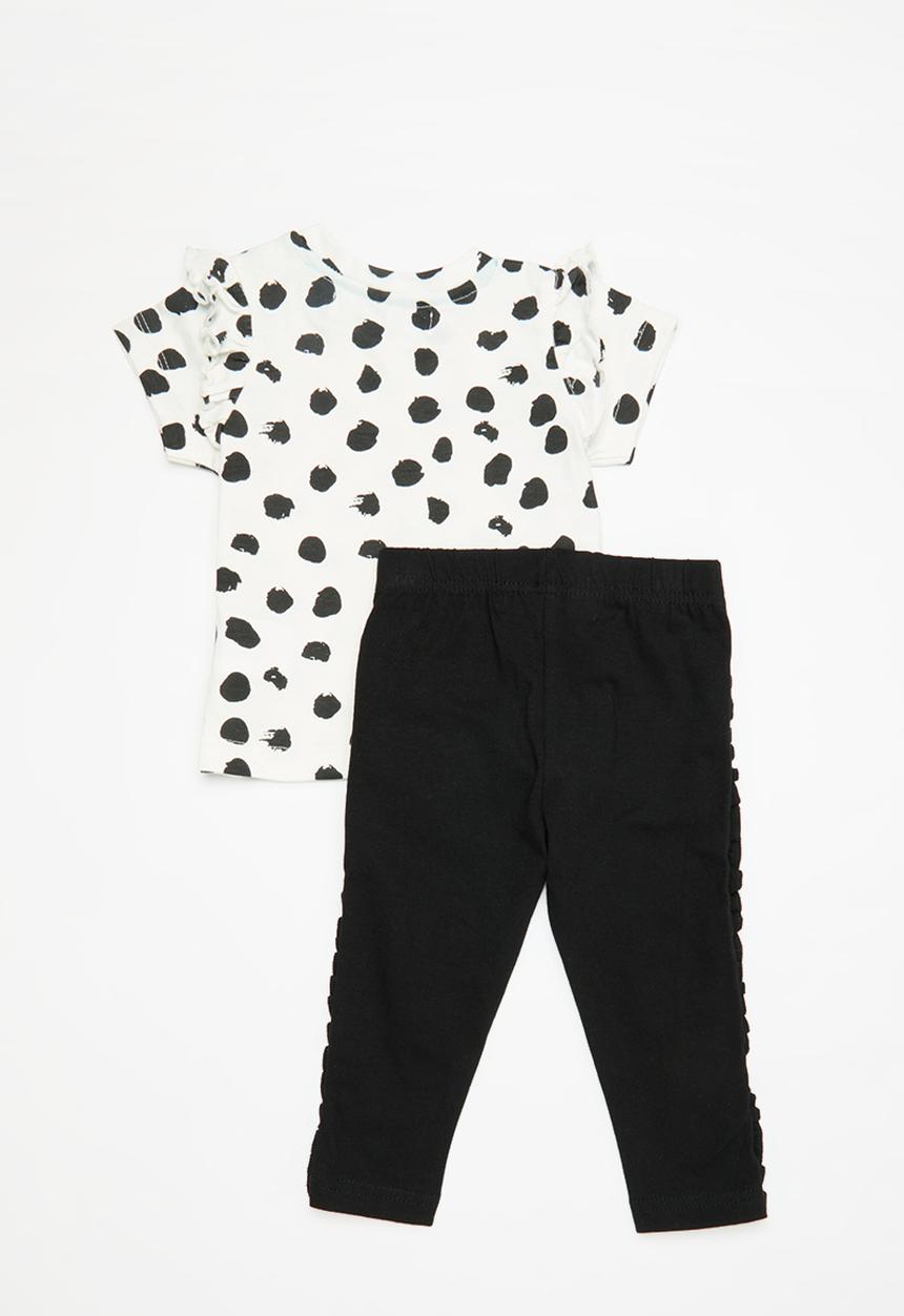 MINOTI - 2pc AOP T-shirt & legging set - black/white