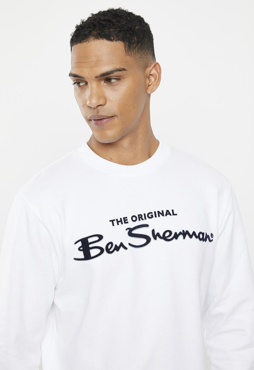 Ben Sherman - Signature flock crew sweater - white