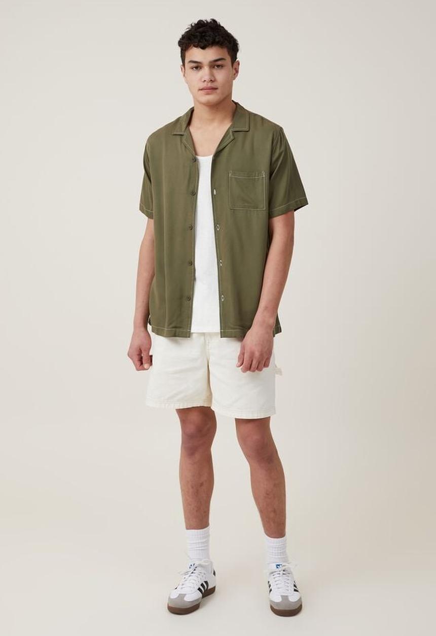 Cotton On - Riviera short sleeve shirt - army pop stitch