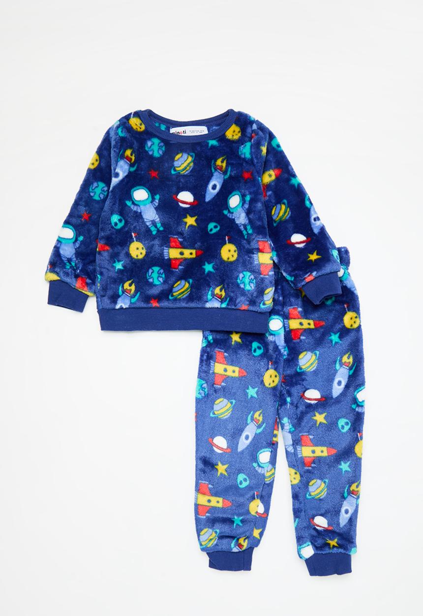 MINOTI - Boys 2pc space fleece pyjama set - blue