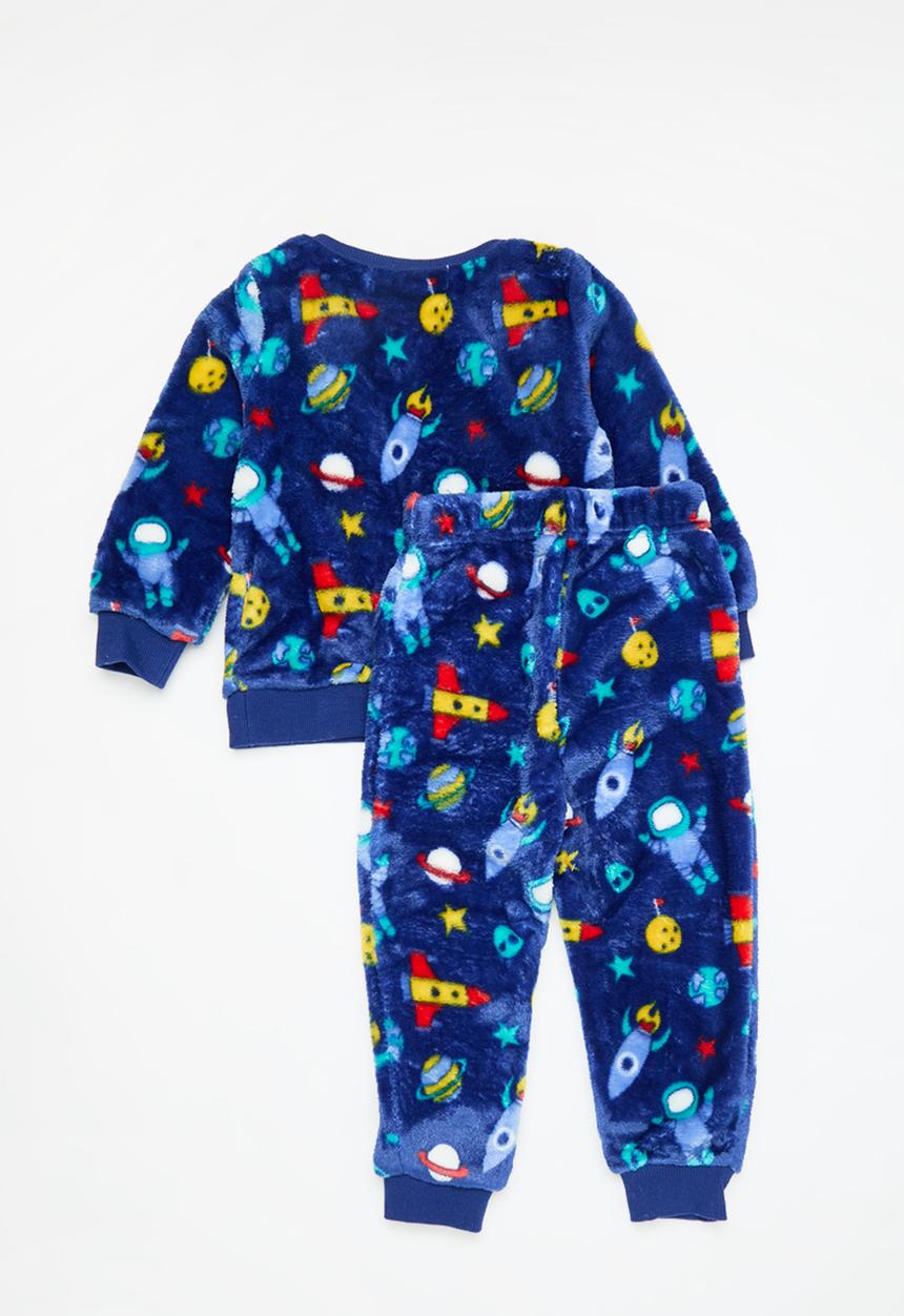 MINOTI - Boys 2pc space fleece pyjama set - blue