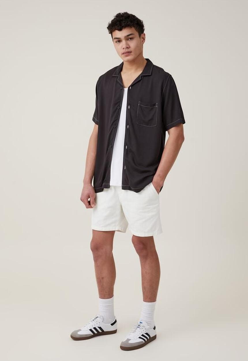 Cotton On - Riviera short sleeve shirt - black pop stitch