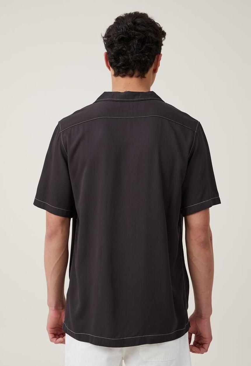 Cotton On - Riviera short sleeve shirt - black pop stitch