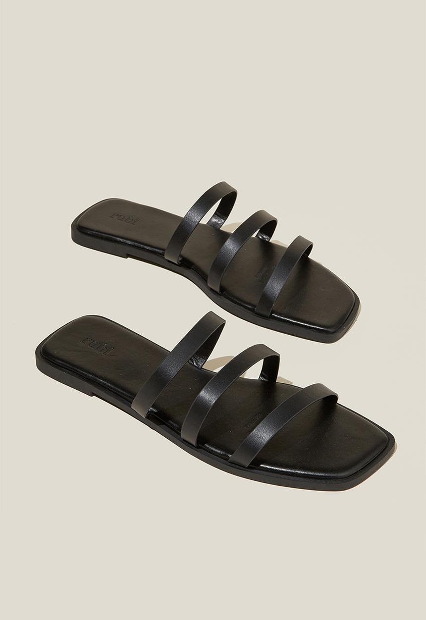 Cotton On - Burleigh triple strap slide - black vegan leather
