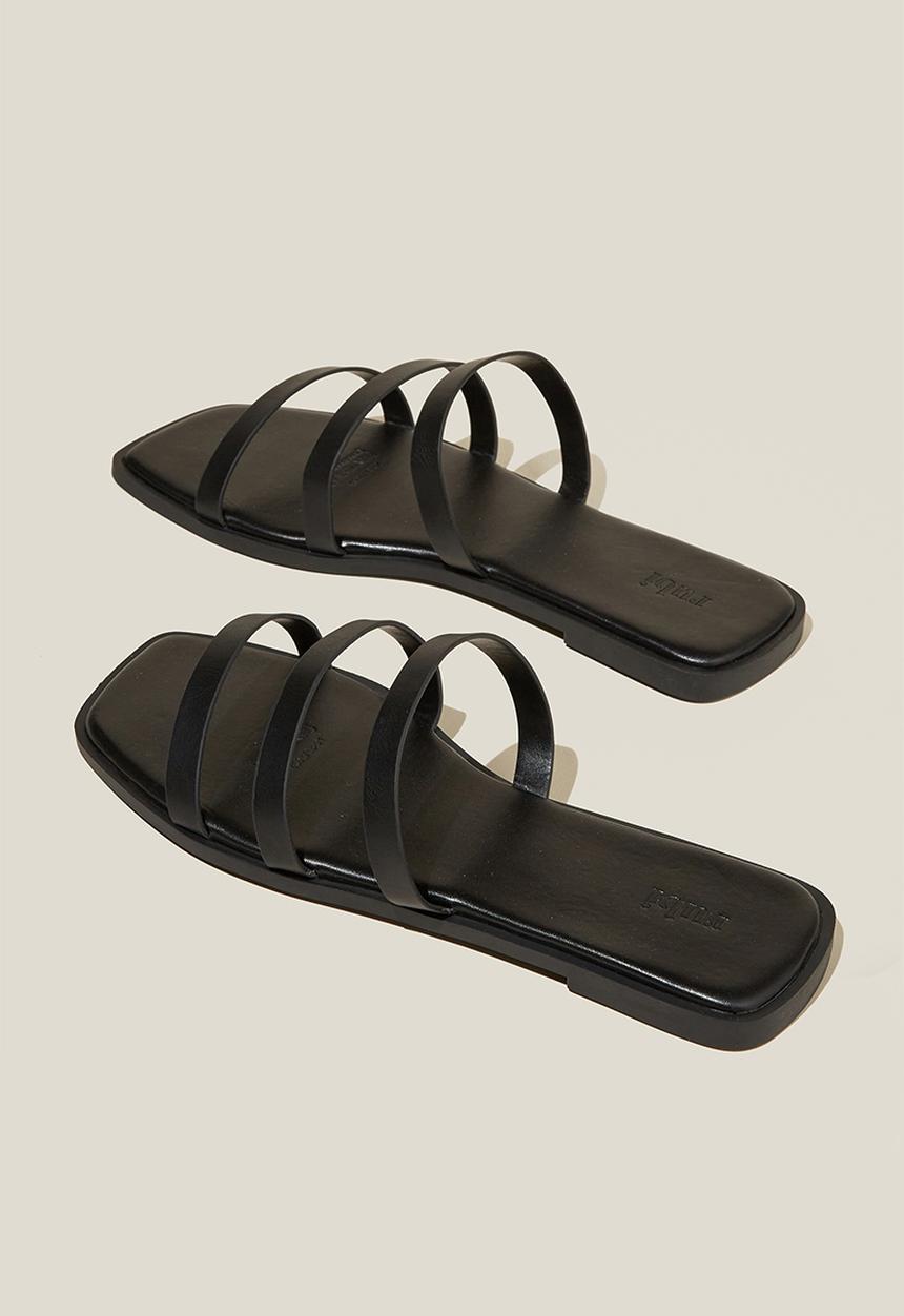 Cotton On - Burleigh triple strap slide - black vegan leather