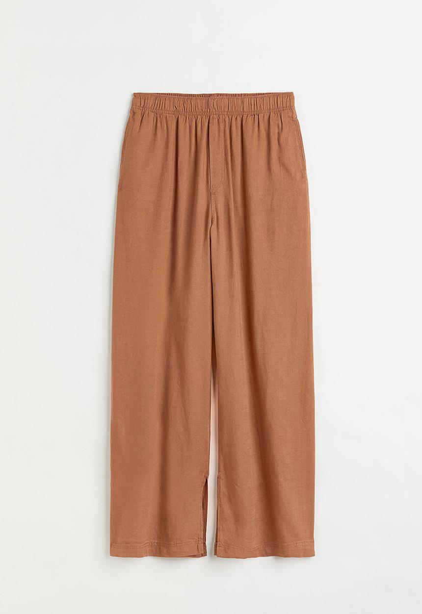 H&M - Linen-blend trousers - dark beige 