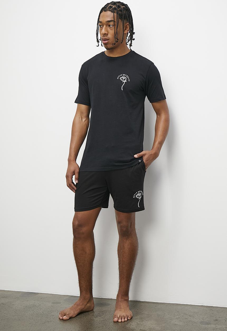 STYLE REPUBLIC - Graphic sleep s/s tee & short set  - black