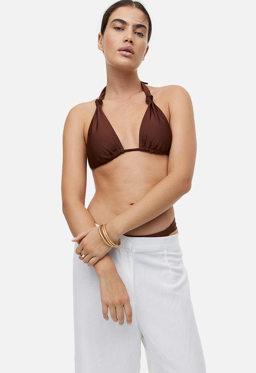 H&M - Padded triangle bikini top - dark brown 