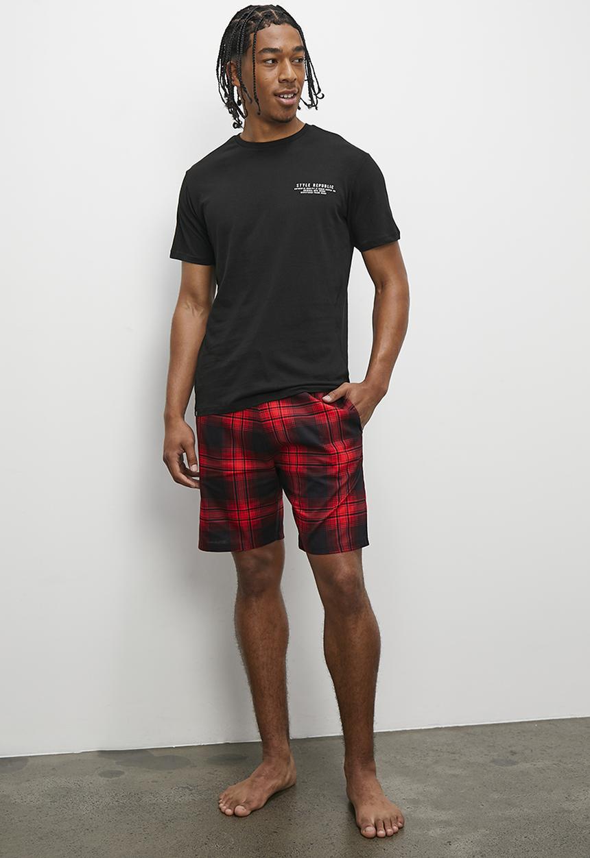 STYLE REPUBLIC - Graphic sleep s/s tee & short set - black & red