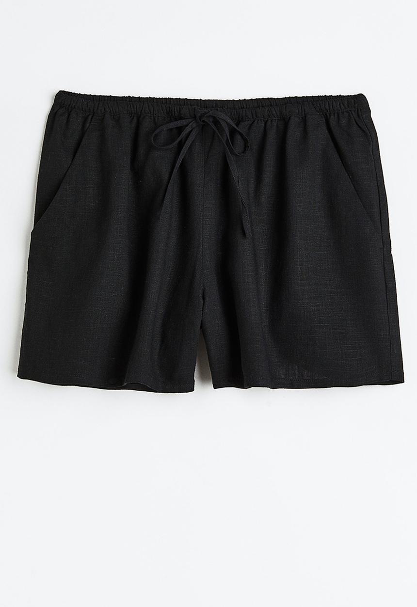 H&M - Linen-blend pull-on shorts - black