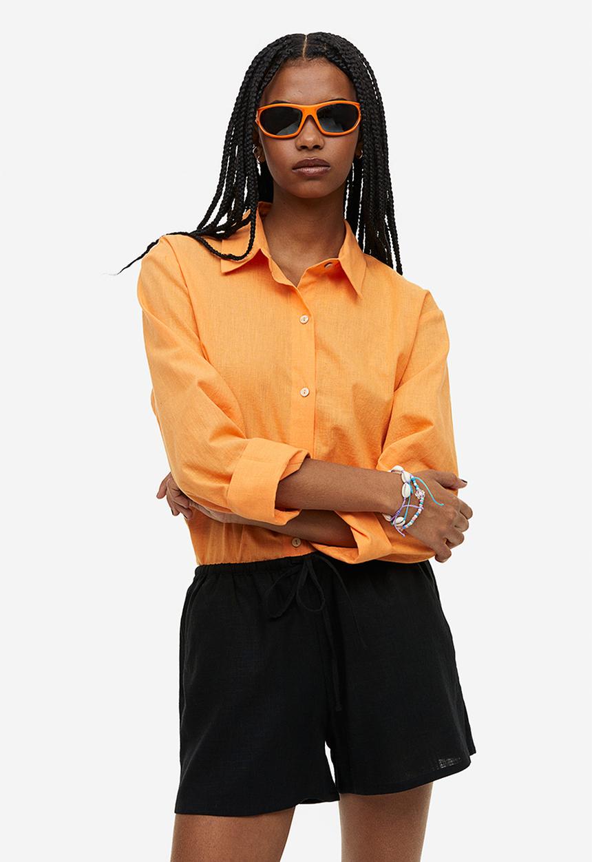 H&M - Linen-blend pull-on shorts - black