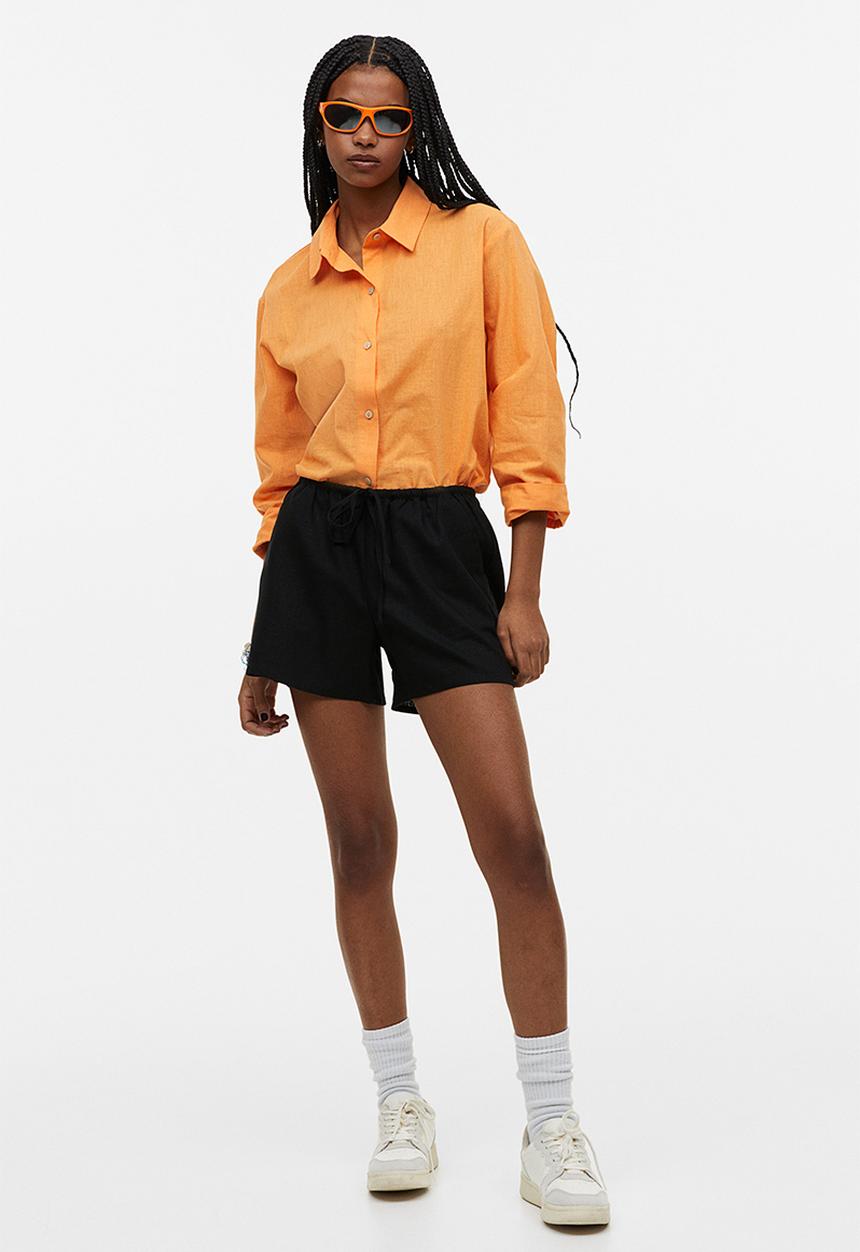 H&M - Linen-blend pull-on shorts - black