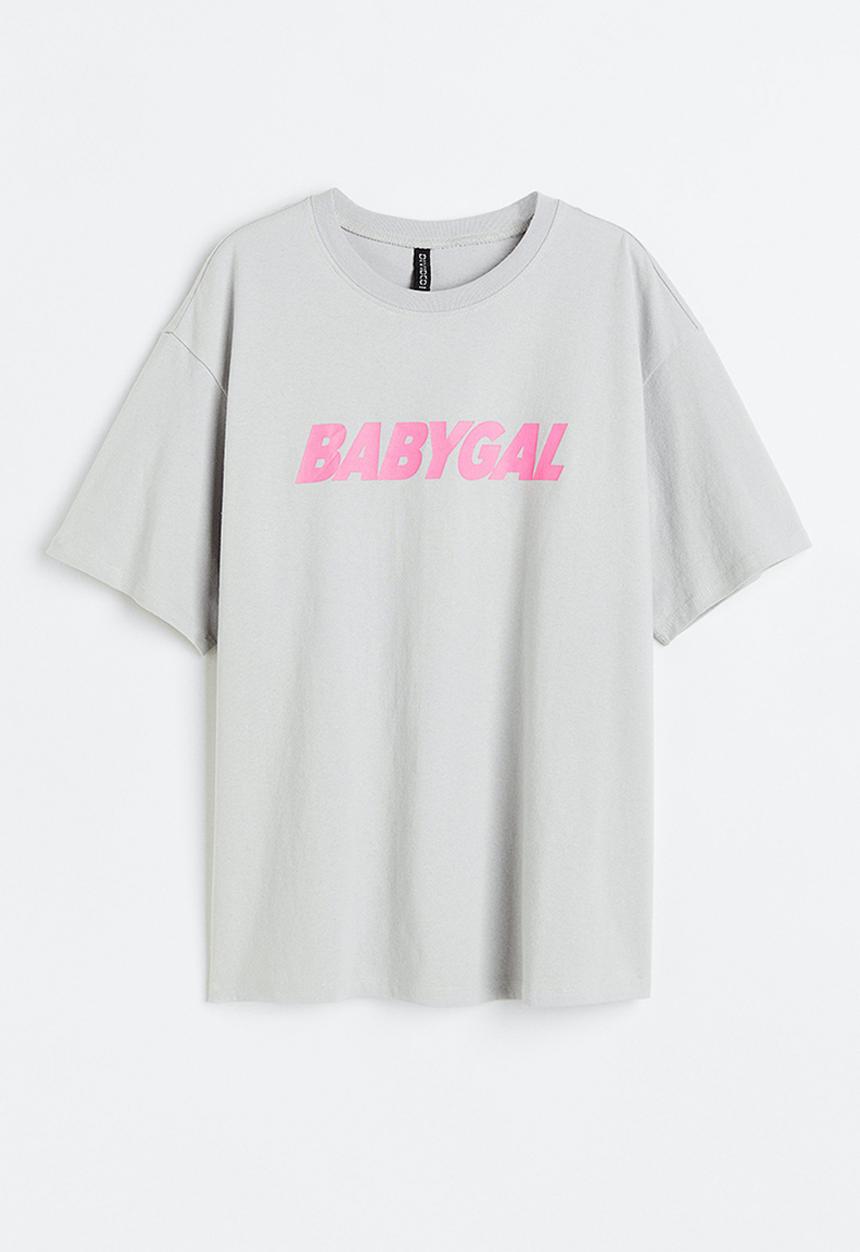 H&M - Oversized printed t-shirt - light grey babygal
