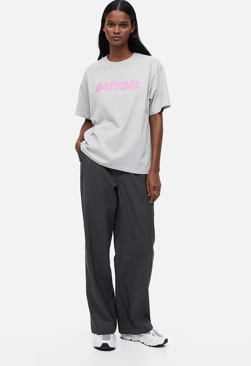 H&M - Oversized printed t-shirt - light grey babygal