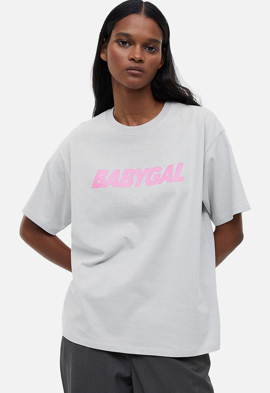 H&M - Oversized printed t-shirt - light grey babygal