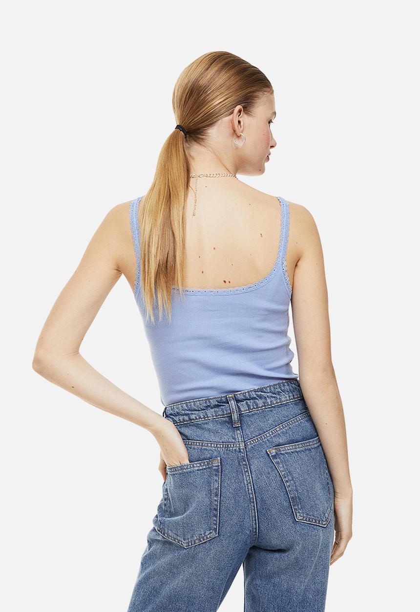H&M - Lace trimmed ribbed vest top - light blue 
