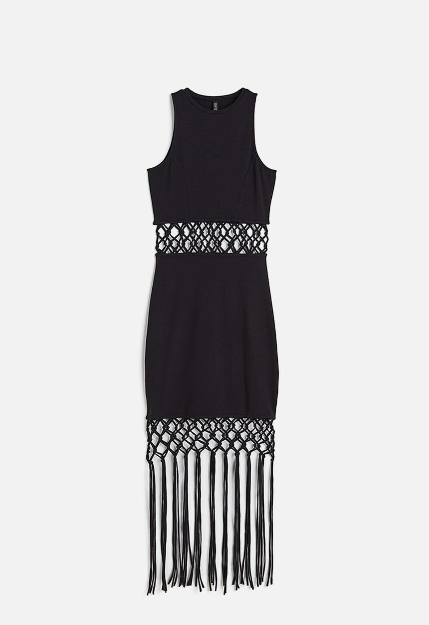 H&M - Fringe trimmed cut out dress - black