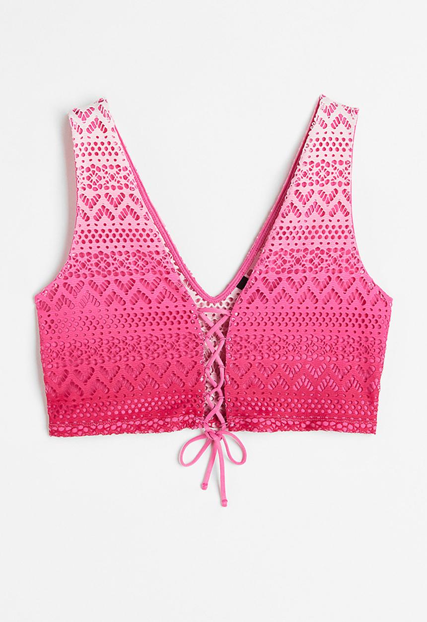 H&M - Lacing detail hole patterned jersey top - light pink