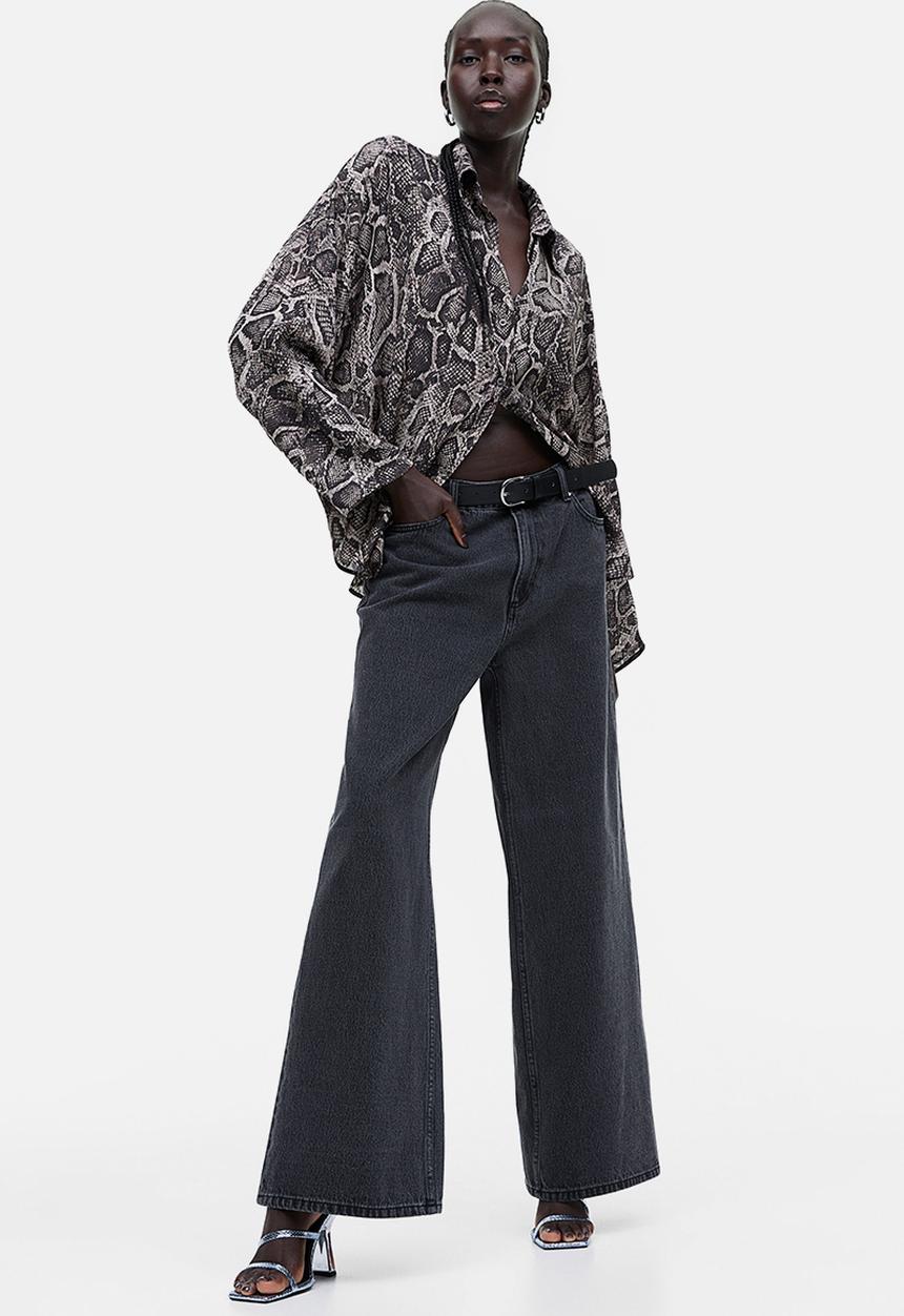 H&M - Wide denim trousers - dark grey