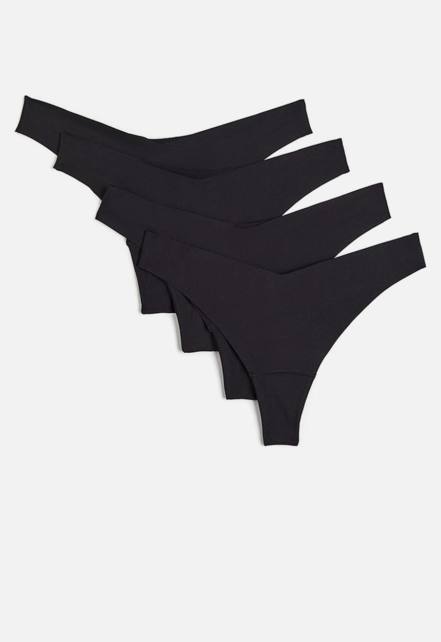 H&M - 4-Pack invisible thong briefs - black