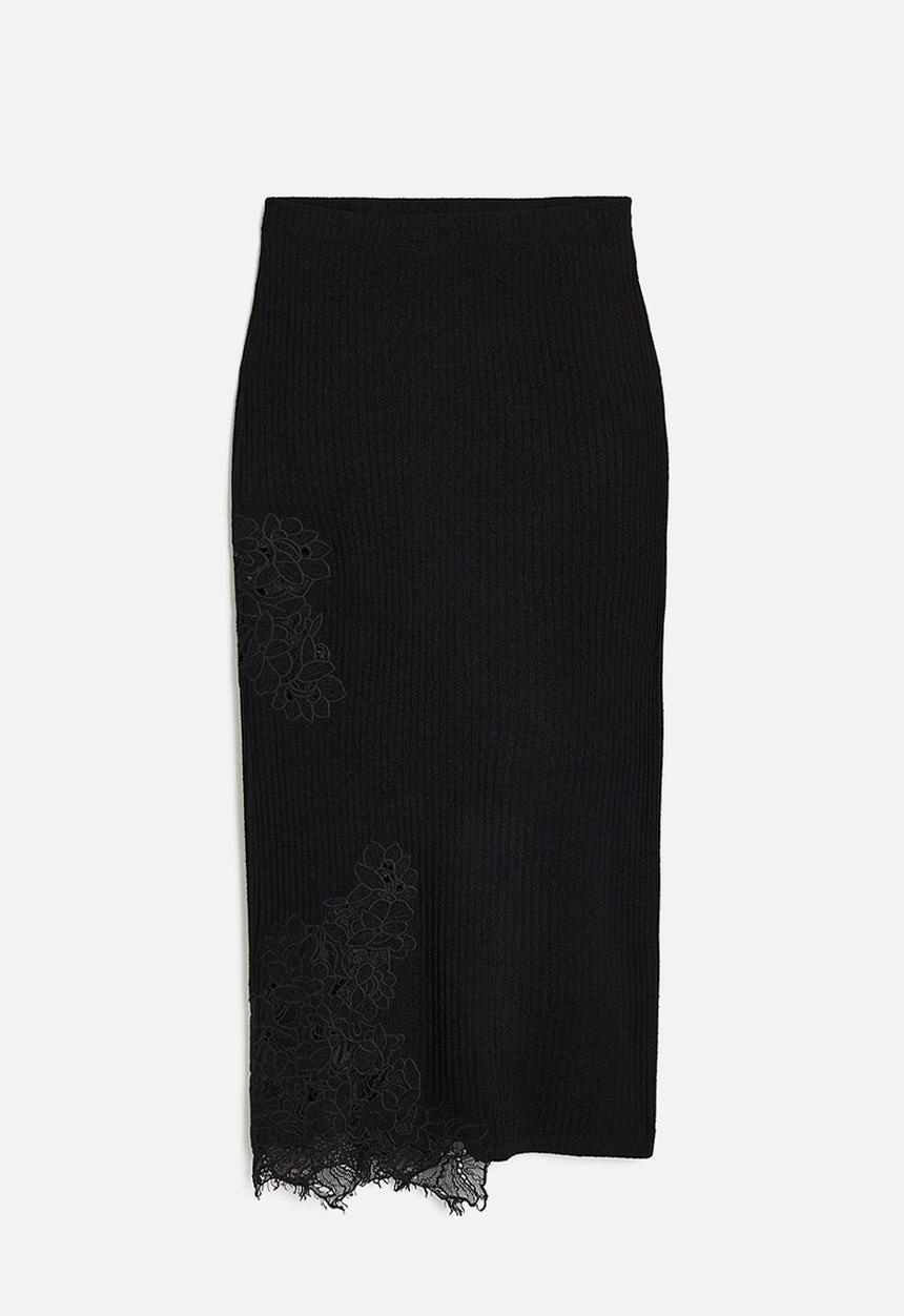 H&M - Lace-detail ribbed skirt - black