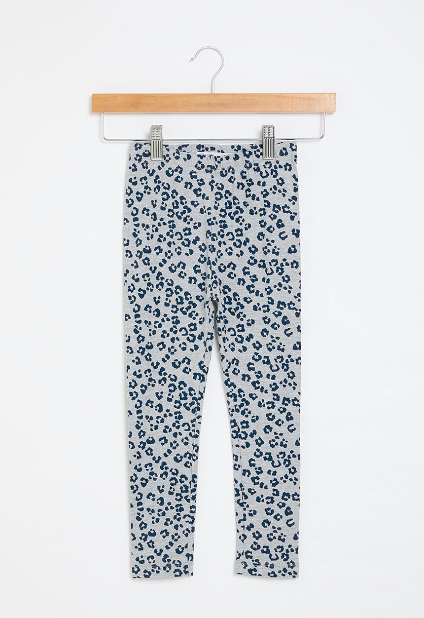 MINOTI - Girls leopard aop basic legging - grey & navy 
