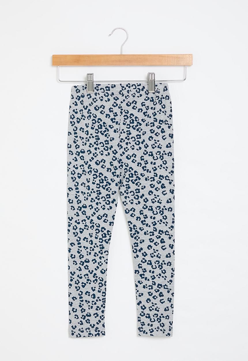 MINOTI - Girls leopard aop basic legging - grey & navy 
