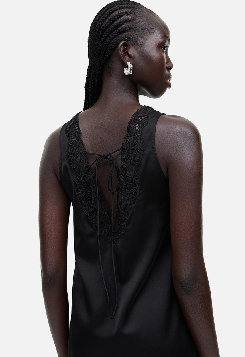 H&M - Lace-detail satin dress - black