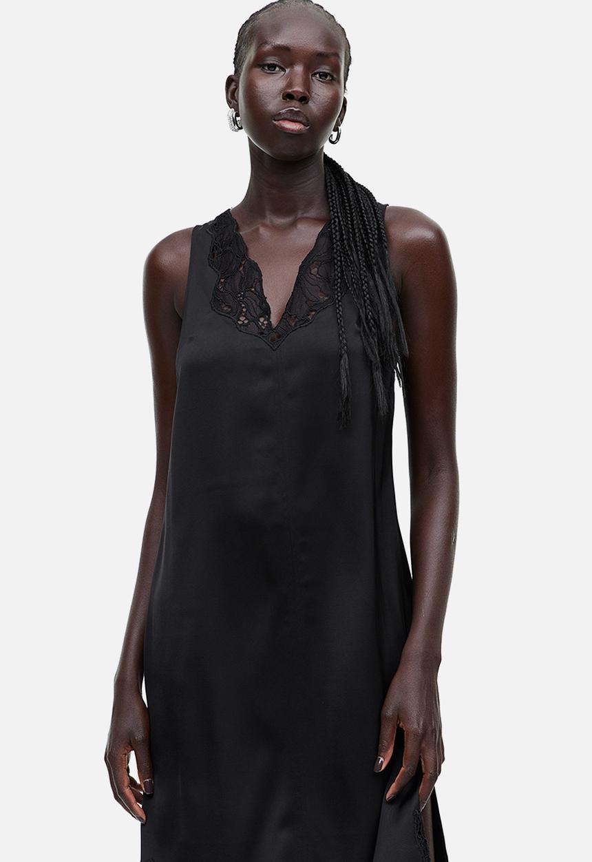 H&M - Lace-detail satin dress - black