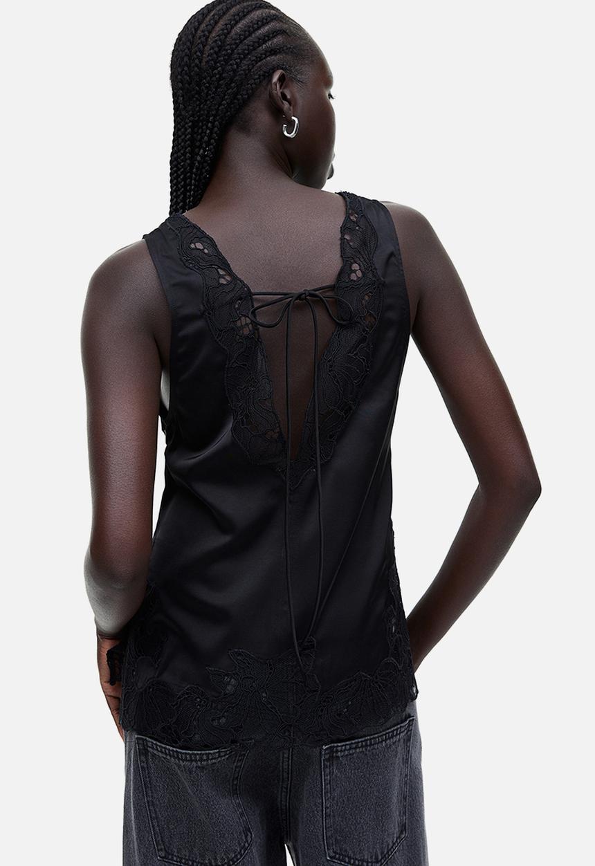 H&M - Lace-detail satin top - black