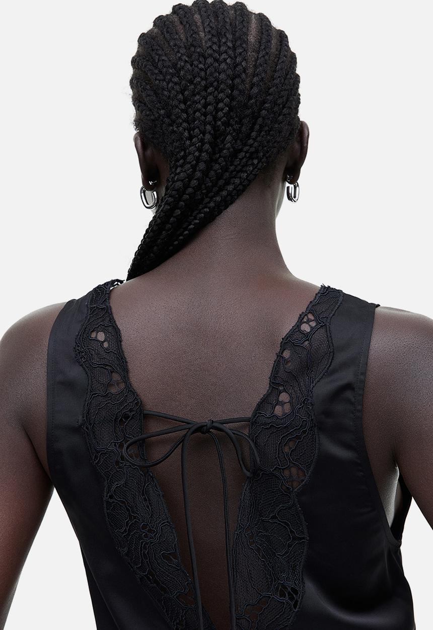 H&M - Lace-detail satin top - black